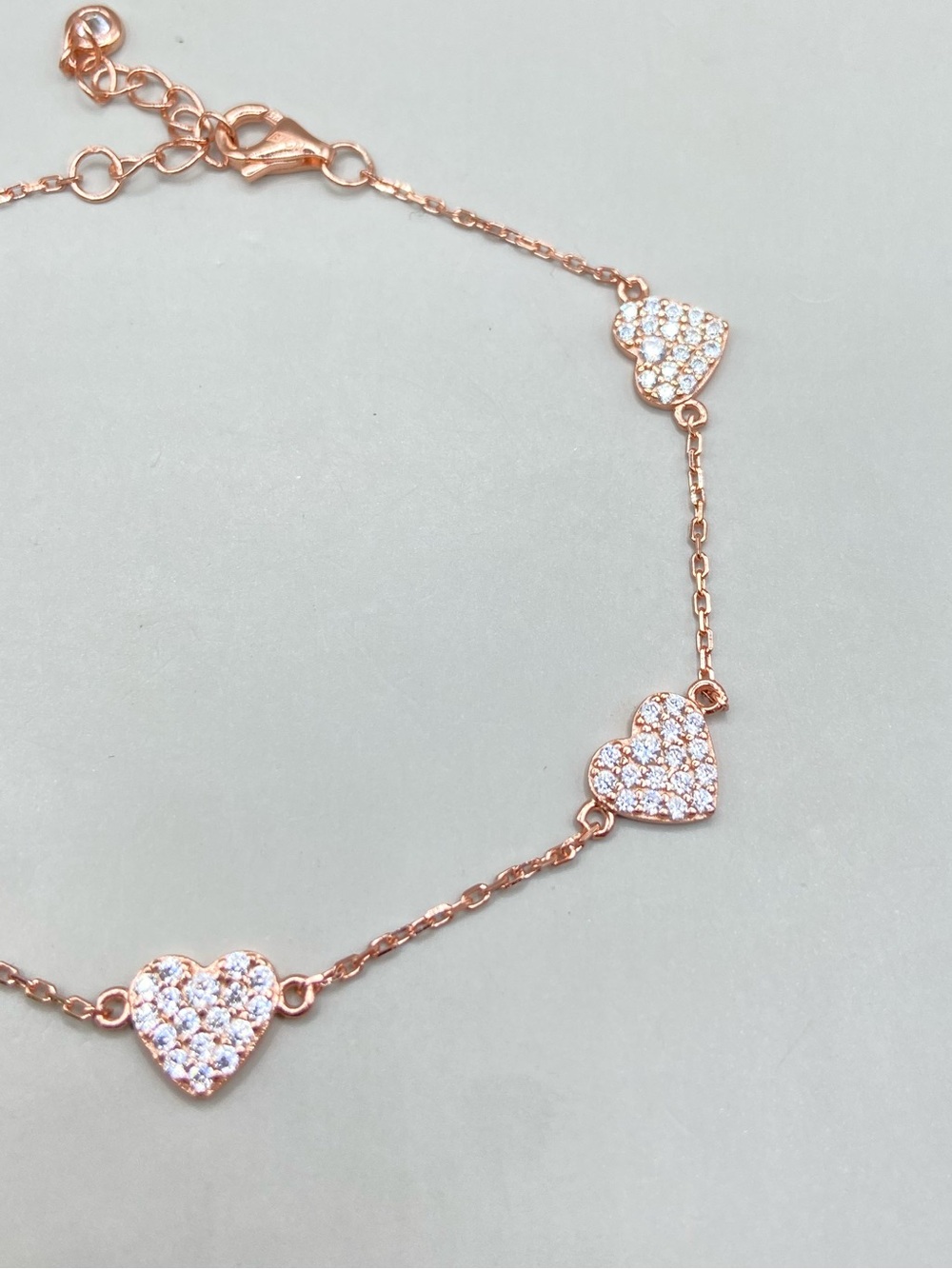 Rose Gold Plated Sterling Silver Cubic Zirconia Pave Heart Bracelet - Picture 4 of 6
